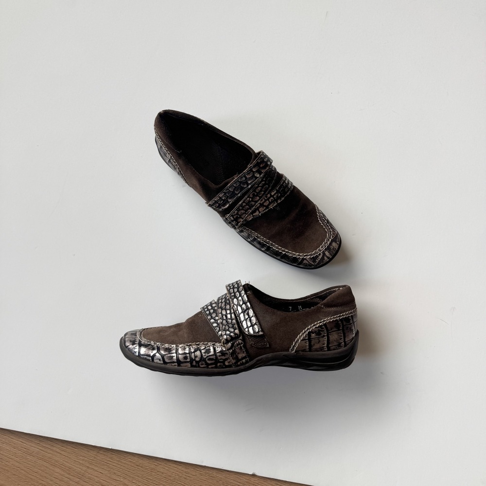 Y2K Brown Leather Snakeskin Print Sporty Loafers Made in Italy 7M Sesto Meucci